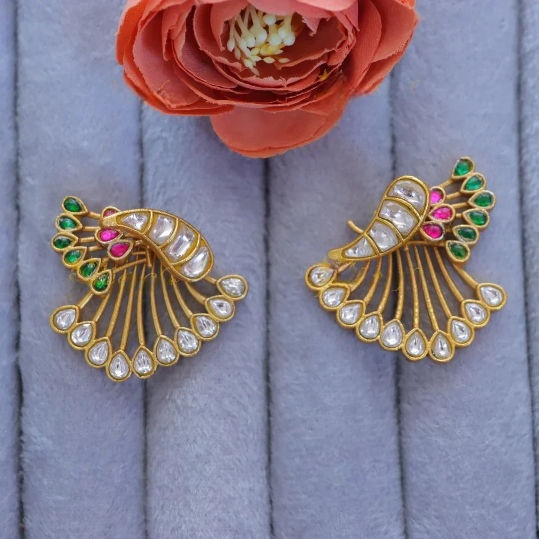Elegant Gold Mango Earrings - White